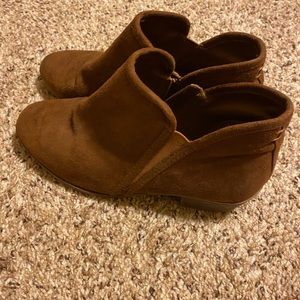 Brown ankle booties in vegan suede
